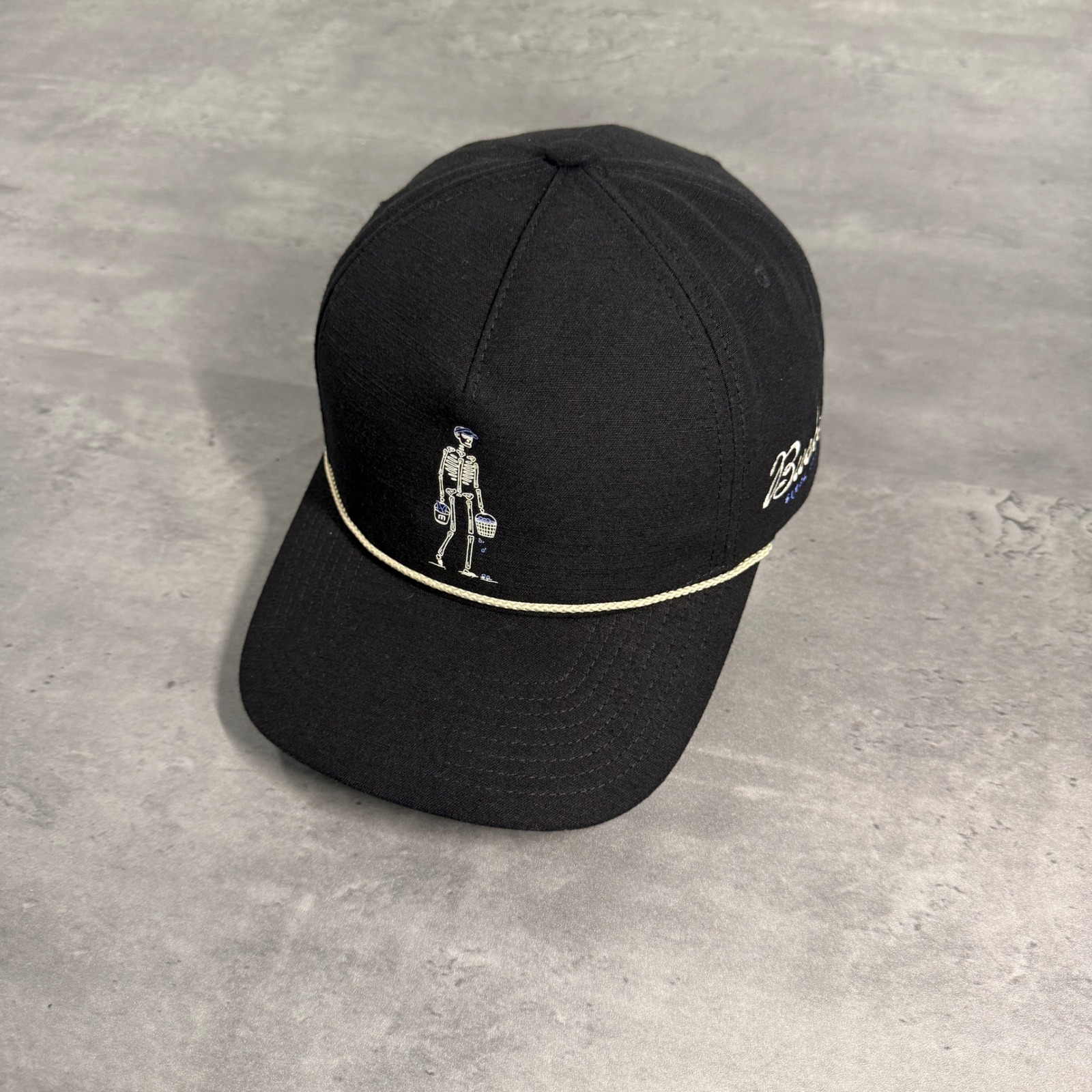 Travis Mathew Buckets Snapback Hat Mens Black Skeleton Golf Rope Trucker Cap